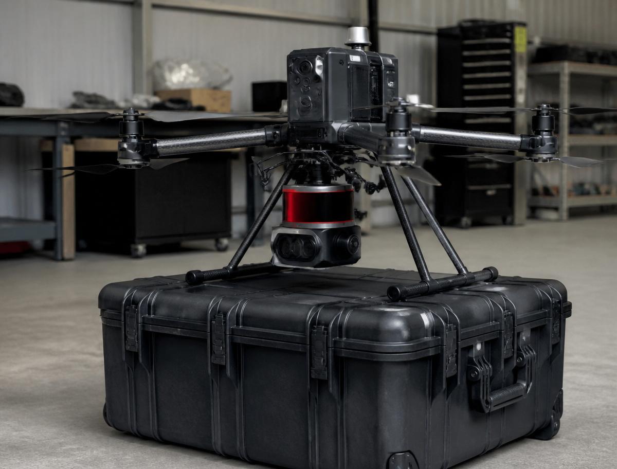 LiDAR survey drone on transport case